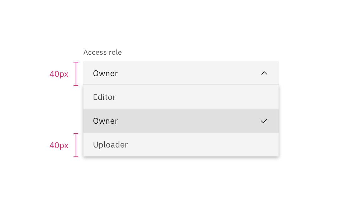 Dropdown field and option size relationship